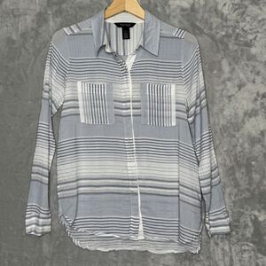White House Black Market Top Womens 2 Blue White Stripe Button Down Long Sleeve